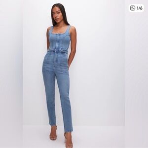 Good American Light Blue Denim Overalls Jumpsuit